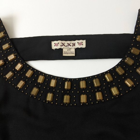 Forever 21 studded black chiffon dress sleeveless and flare prom cocktail dress - Picture 9 of 15